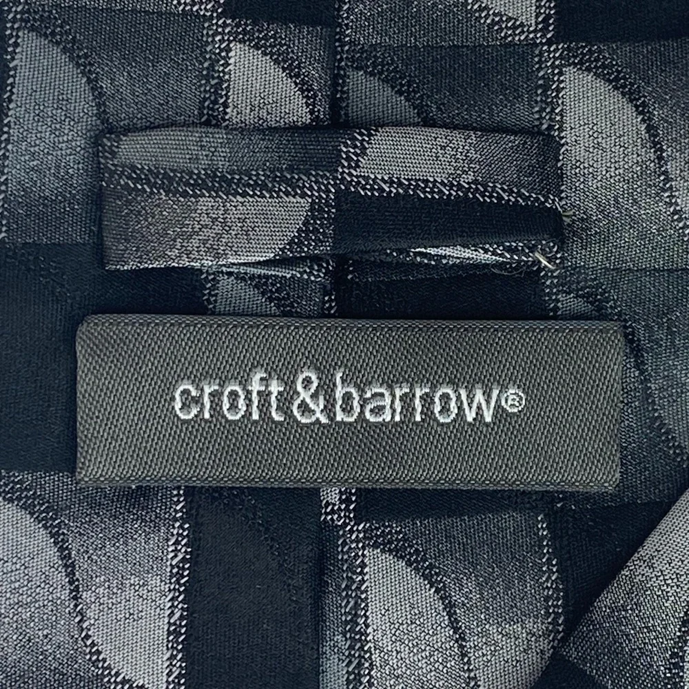 CROFT AND BARROW Silk Tie Mens Black Gray Checkered Geometric‎ Classic 59x4